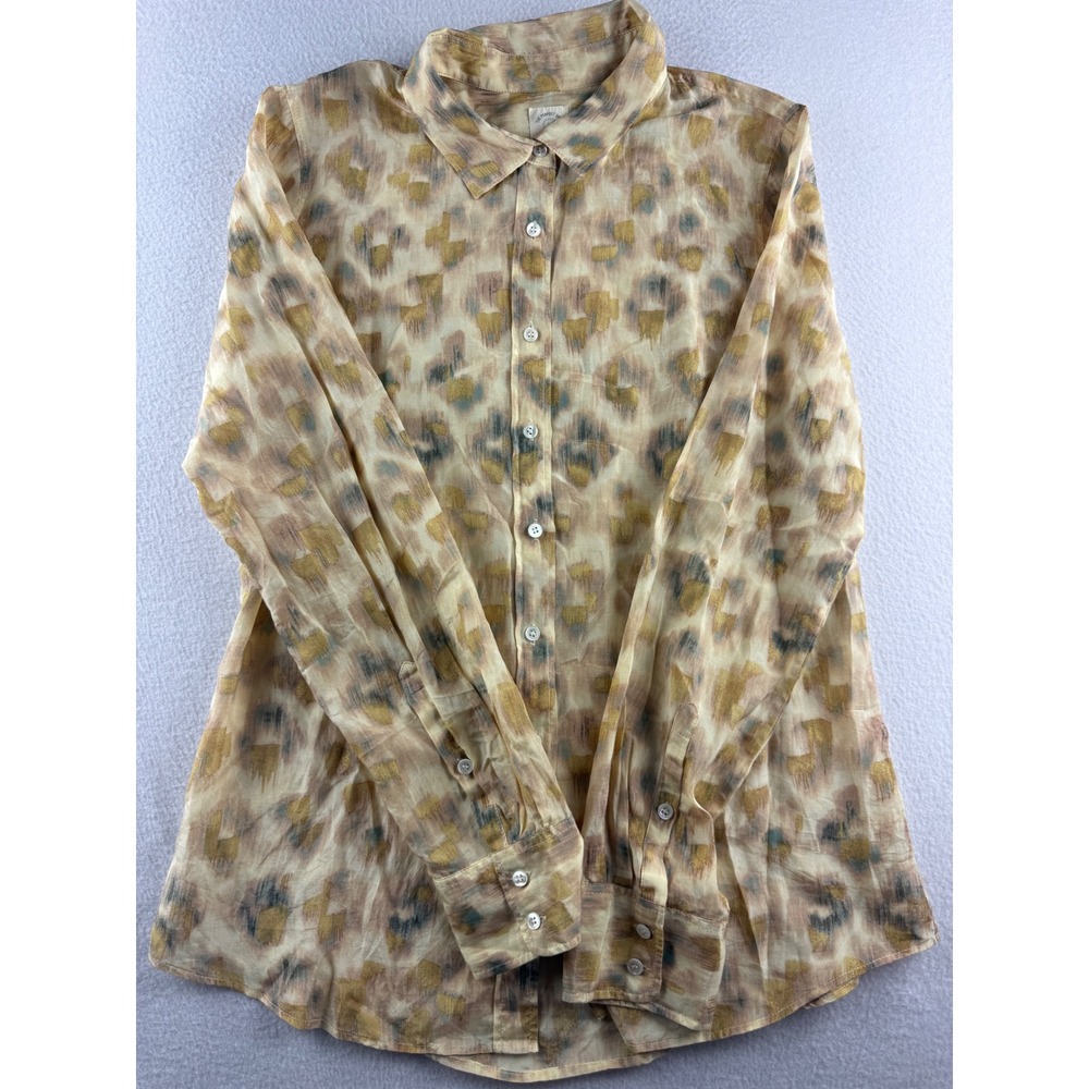J.Crew The Perfect Shirt Womens 10 Tan Gold Silk Cotton Ikat Animal Print Blouse